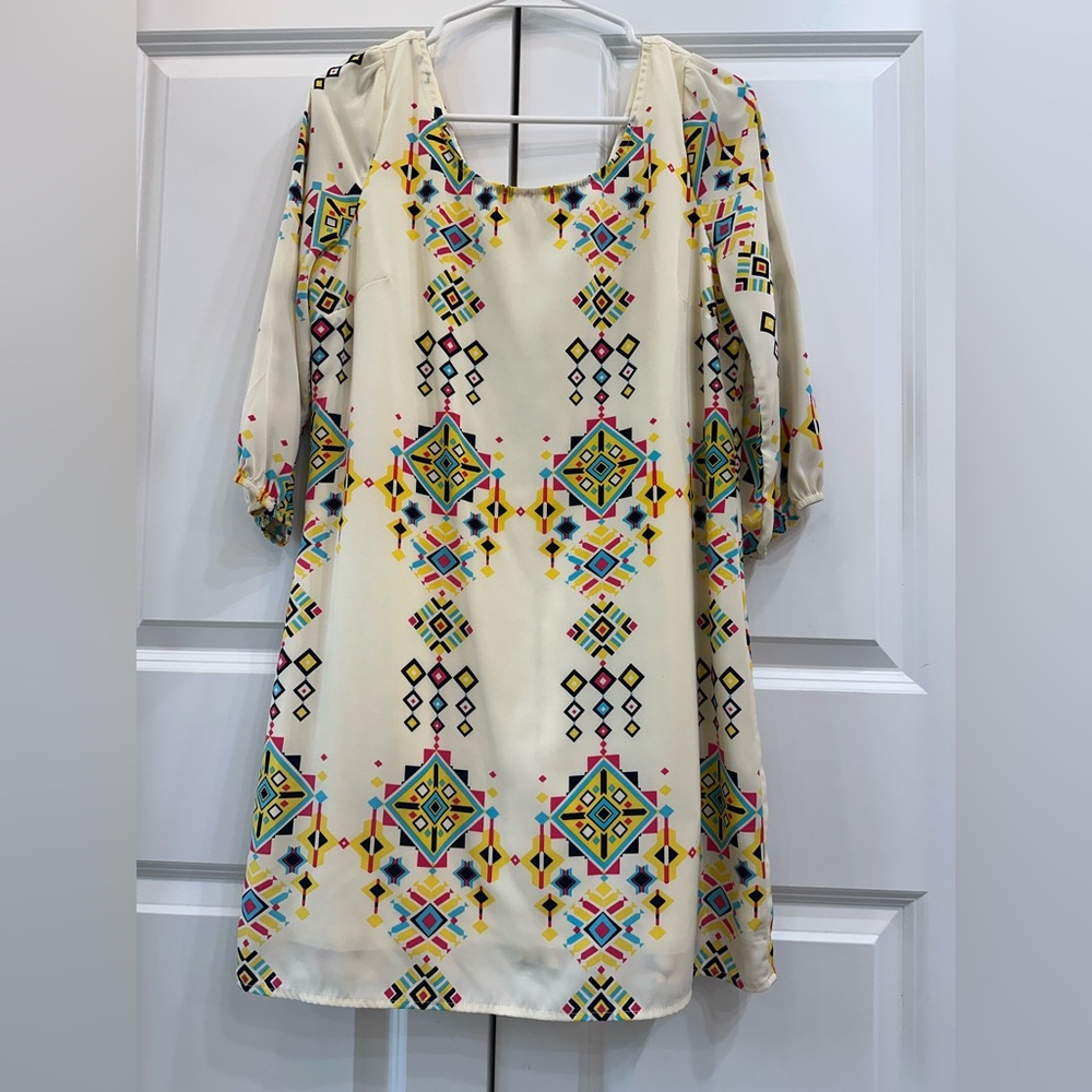 Geometric Print Cream Dress